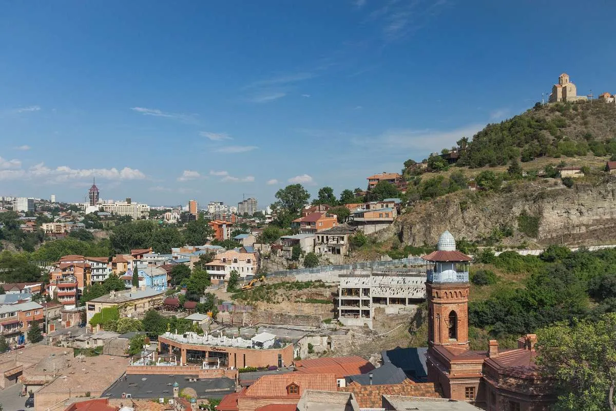 The sulphur-bath domes of Abanotubani below Narikala fortress in old Tbilisi